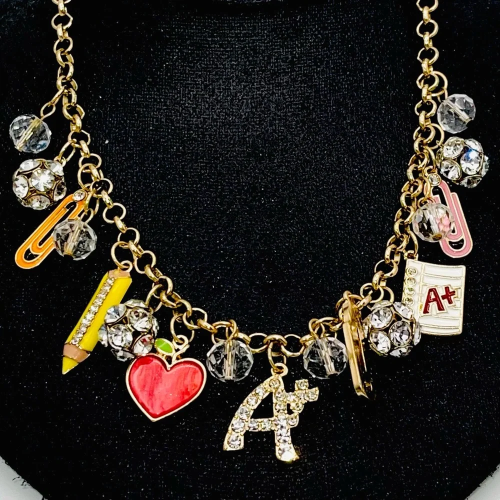 Fun Back to School Charm Necklace With Book Ruler Paper Perfect For Teachers - Picture 6 of 15